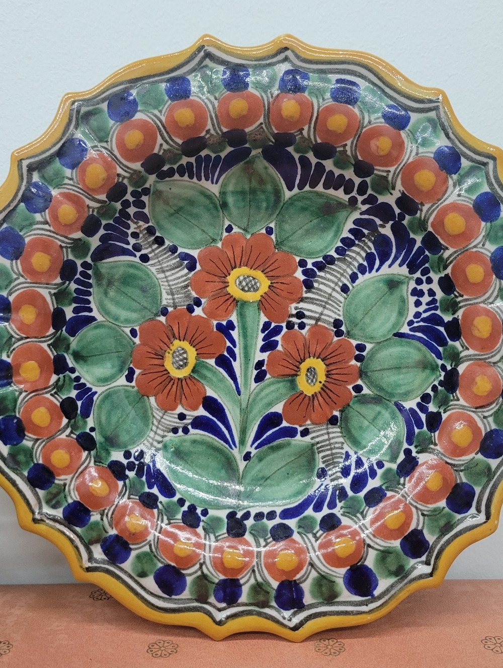 Vintage Tonalá Mexican Pottery Plate • Hand Painted Floral Folk Art Wall Decor